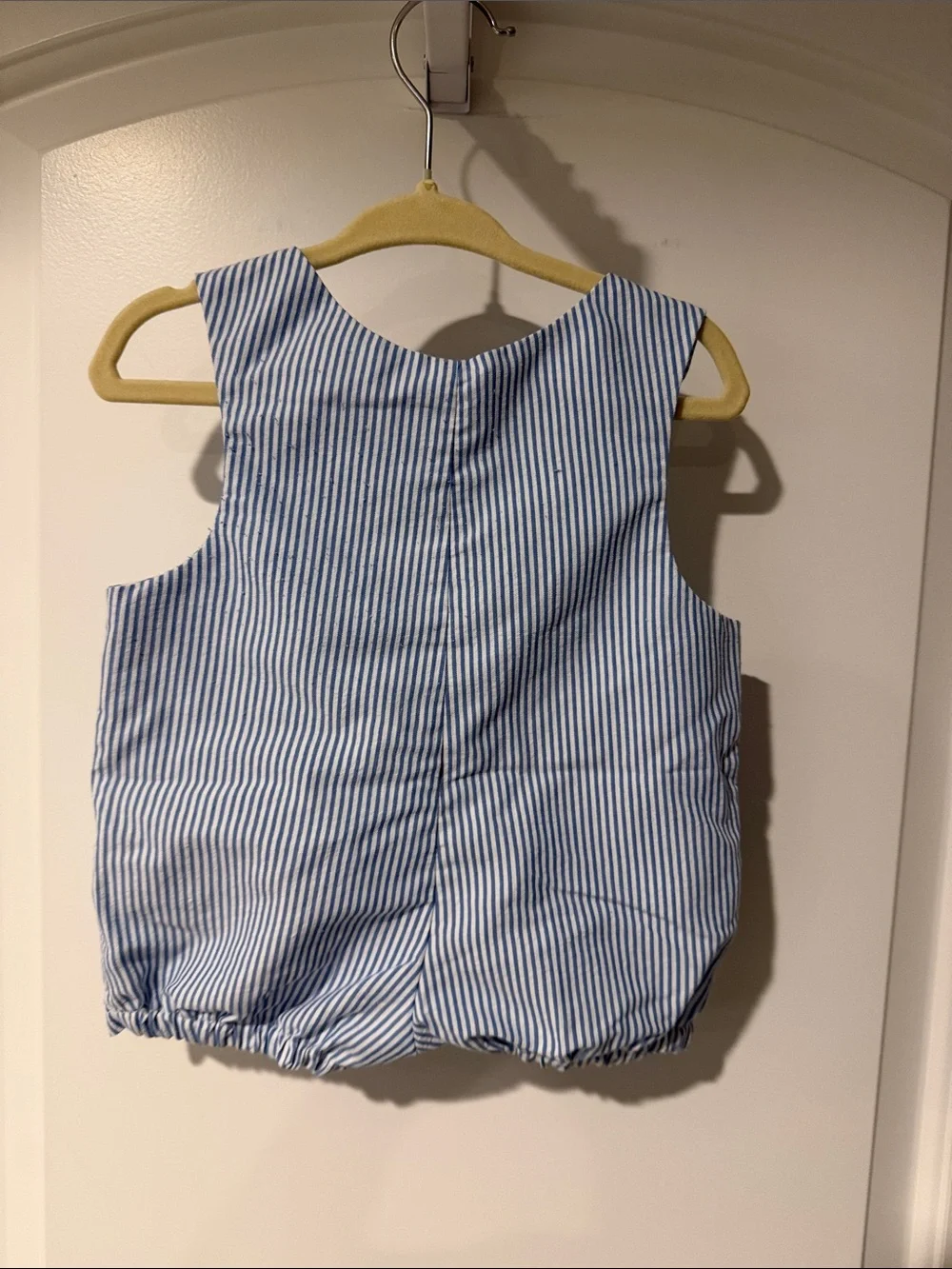 Blue and White Seersucker Stripe baby Romper